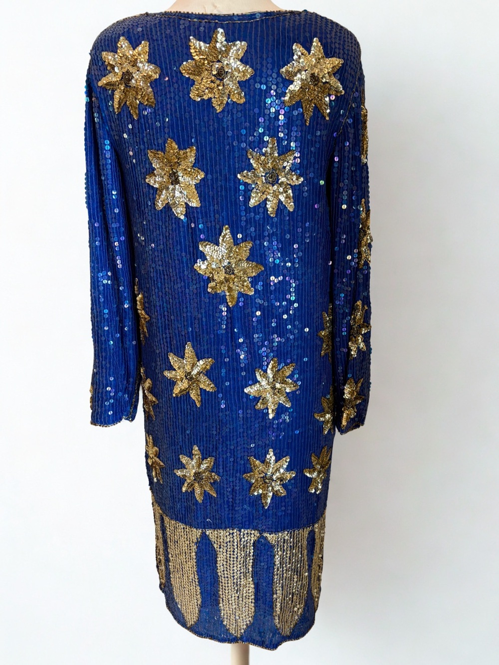 Women's Long Sleeve Sequin Dress in Royal Blue with Gold Stars Nandans